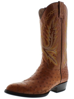 Pre-owned El Presidente Mens Cognac Real Ostrich Skin Leather Western Cowboy Boots J Toe In Brown