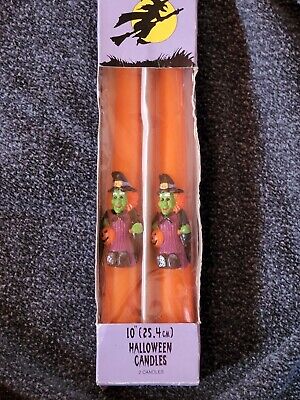 New VINTAGE Halloween Witch and Pumpkin 10" Embossed ~ Orange Taper candles