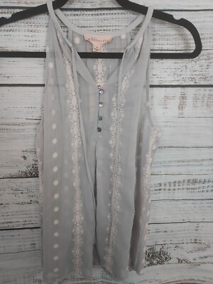 Philosophy Blouse Women's S Grey Embroidered Sheer Sleeveless NEW