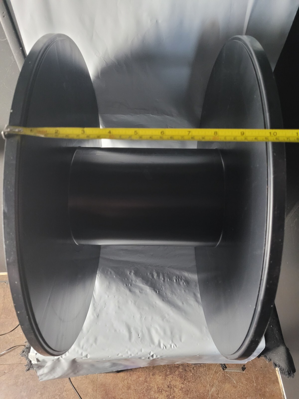 EMPTY LARGE BLACK PLASTIC SPOOL  19 1/2"x10"  FOR WIRE ROPE CABLE