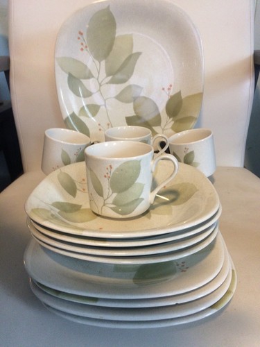 12pc SET for 4 Mikasa China Natural Beauty MEADOWLANDS Dishes Square Plates Cups