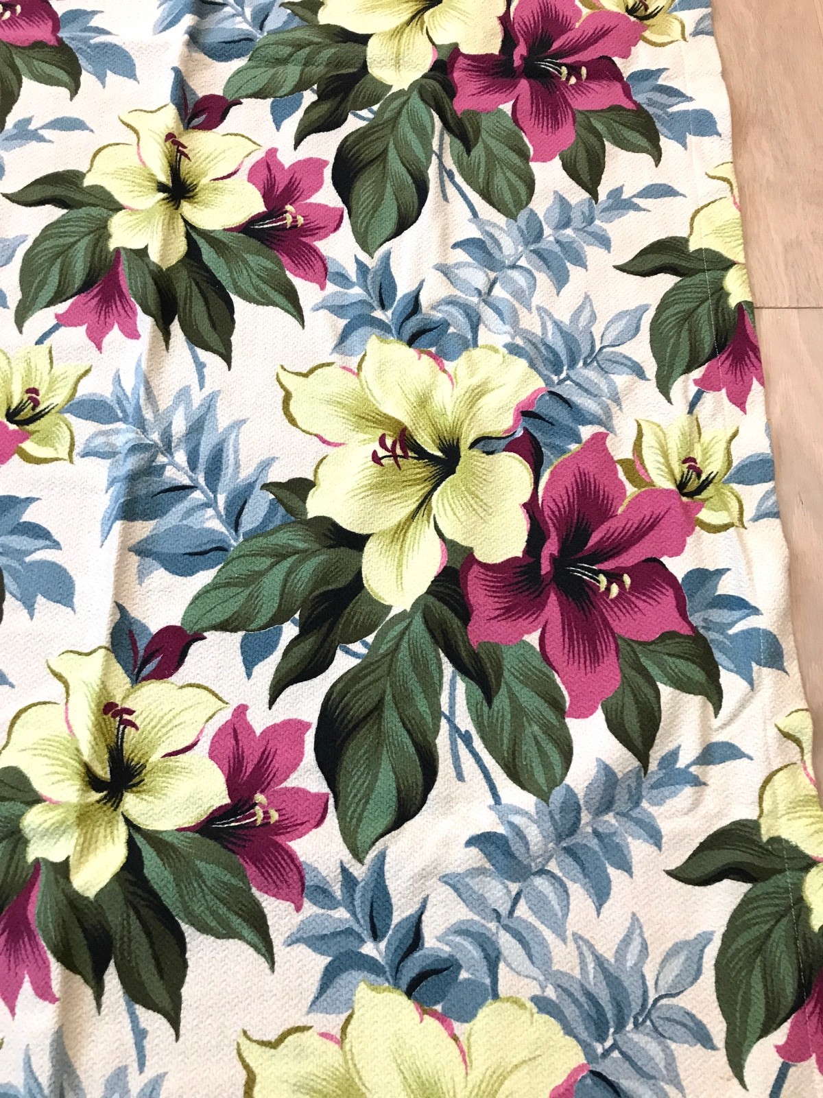 Vintage 50s Tropical Barkcloth Fabric Panel Big Flowers