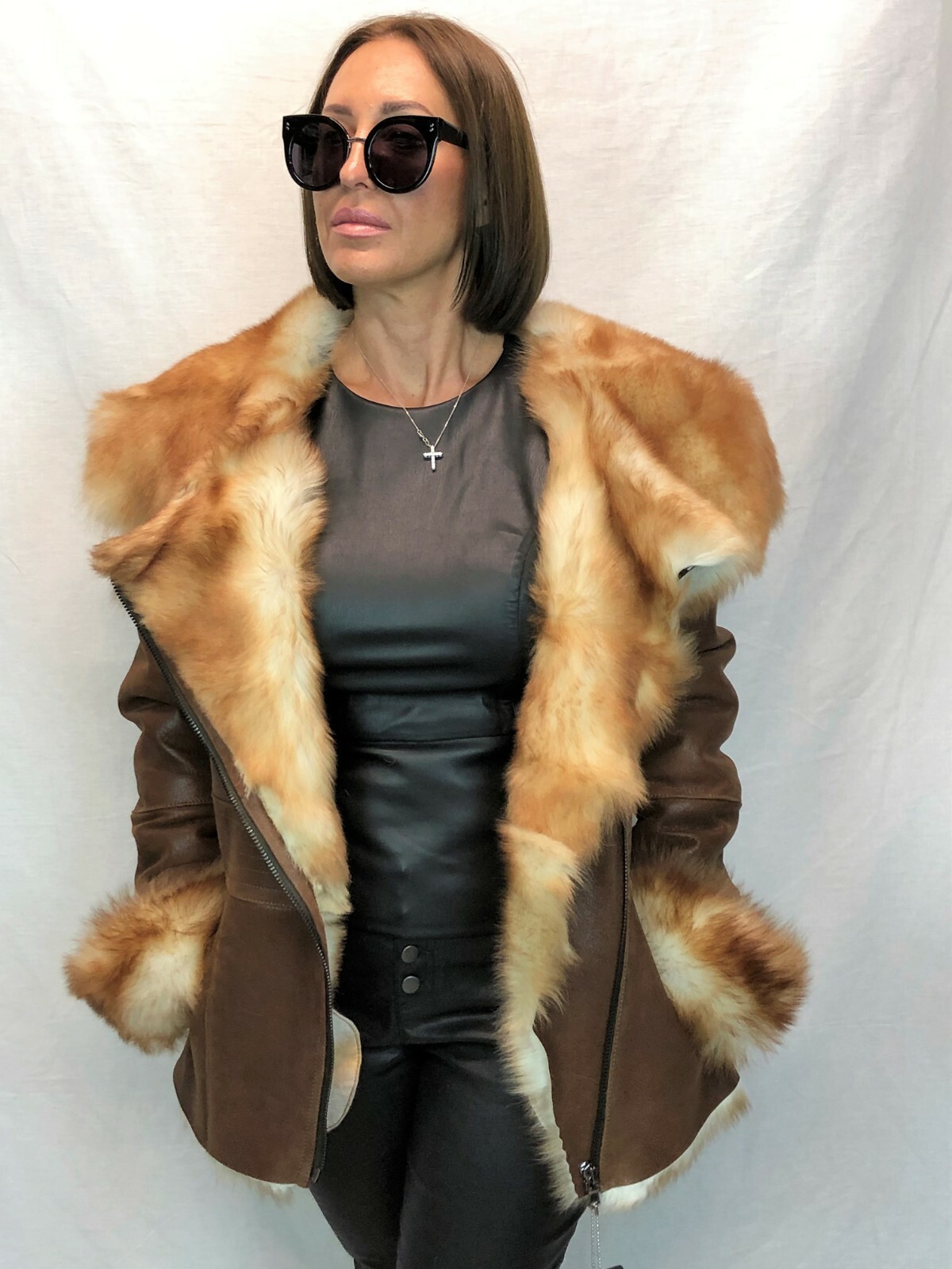 Pre-owned Victoria Real 100% Sheepskin Shearling Leather Toscana Long Hair Jacket Coat Hood Xs-7xl In Brown