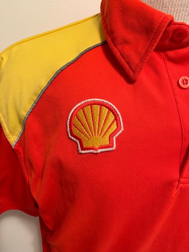 Vintage SHELL V-Power Ferrari Gas Fuel Station Red Unifor Shirt Men’s Medium
