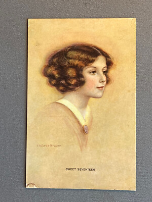 A/S E. C. Warde Traver, Sweet Sixteen Girl With Curly Hair, ca 1910