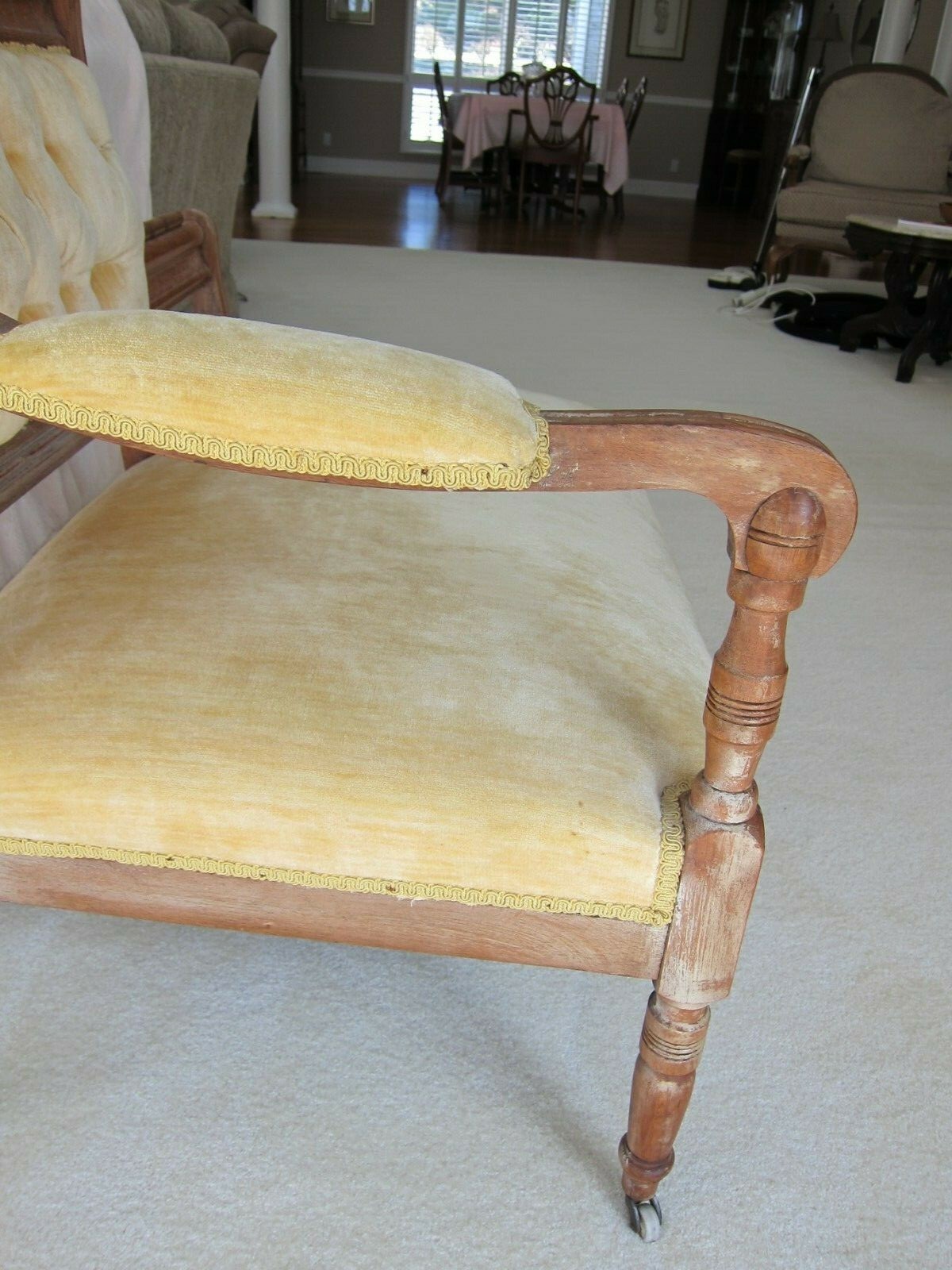RARE MOTHER/DAUGHTER Antique Victorian SETTEE. Gold velvet Upholstery  Lovely!
