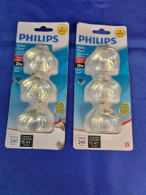 NEW 6  Philips Indoor Flood 20-Watt MR16 12-Volt Light Bulbs- Damaged Packaging