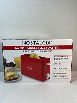 Nostalgia MyMini Single Slice Toaster, Extra Wide, Red  Plug It In & Toast It