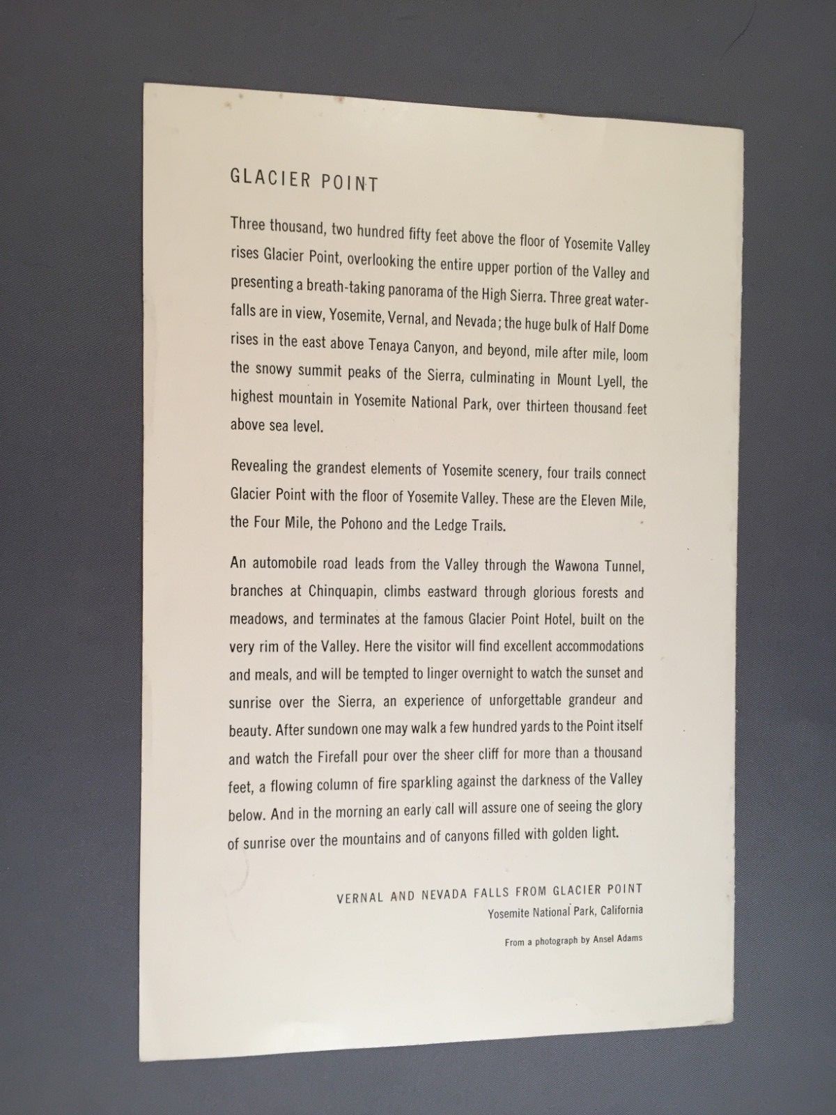 The Ahwahnee Yosemite National Park Breakfast Menu  Ansel Adams Photograph