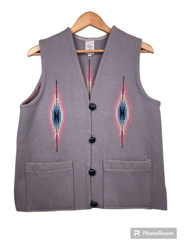 VINTAGE ORTEGA'S Hand Woven Wool CHIMAYO Vest, Grey, One Of