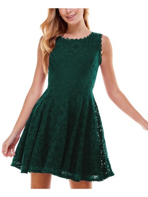 CITY STUDIO Womens Green Lined Trim Sleeveless Short Fit + Flare Dress Juniors 3