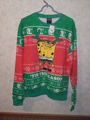 SpongeBob SquarePants Men's Sweatshirt Nickelodean Christmas Holiday Red Unisex