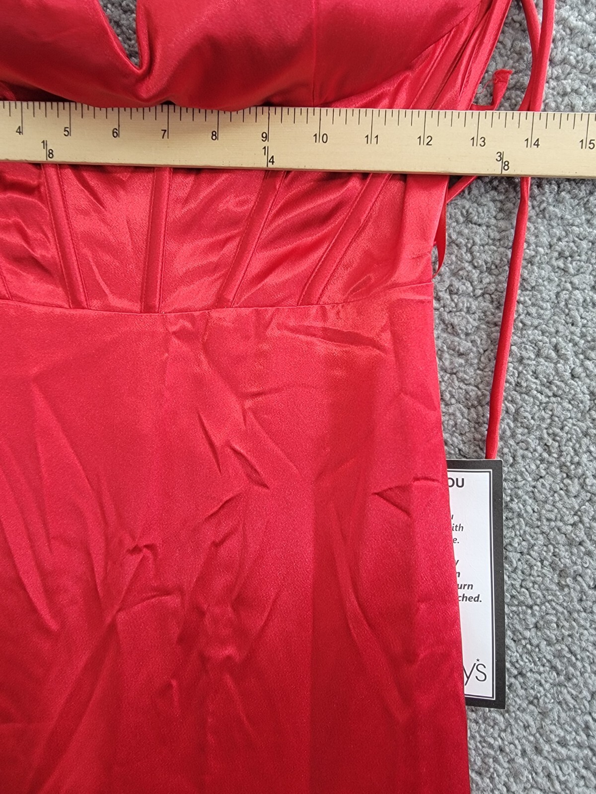 Blondie Nites Draped Lace-Up Satin Gown Juniors' 3 Red Back Lace Zip Closure - Picture 5 of 15