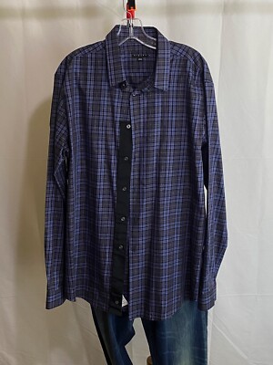 Sisley MINT plaid Metallic LONG SLEEVE SHIRT 2XL XXL 18 x 37/38 Length 35 