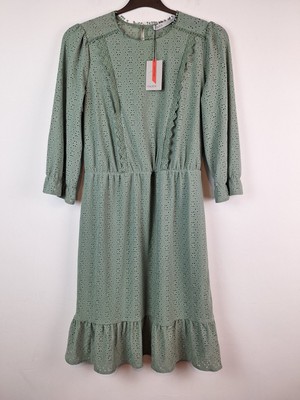 Oasis Ladies Size Medium Sage Green Broderie Dress New