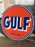 Original Vintage Double Sided Porcelain Gulf Sign 66