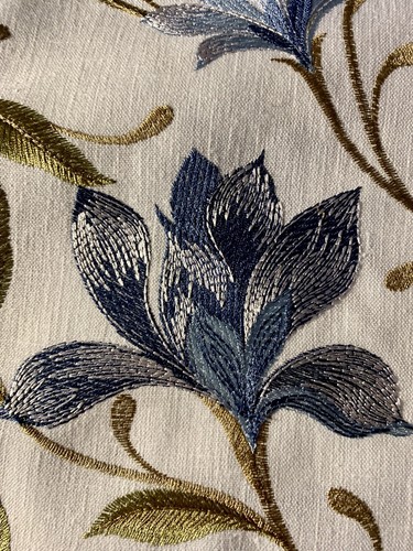DESIGNER LORE NAVY EMBROIDERED COTTON LINEN REMNANT 20”x54”