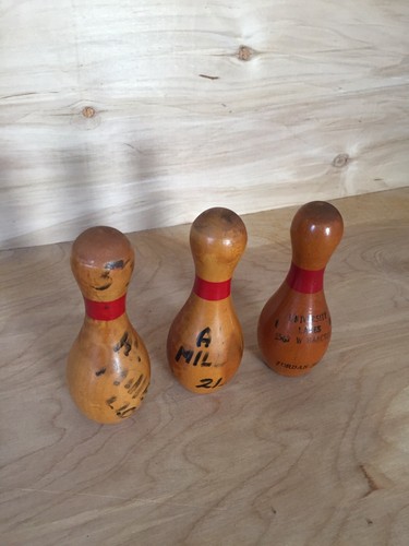 Lot of 3 Vintage Miniature Mini Wood Bowling Pin Trophy Award