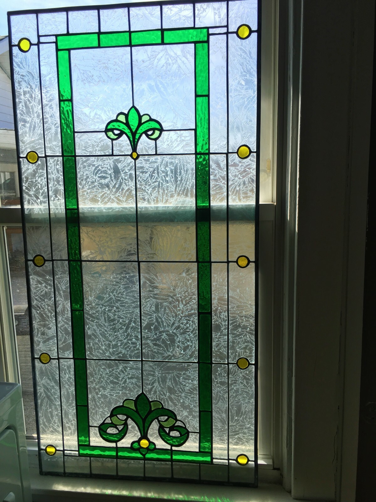 4 VTG Victorian Stained Glass Jeweled Windows Leaded Arts Crafts Panel Transom