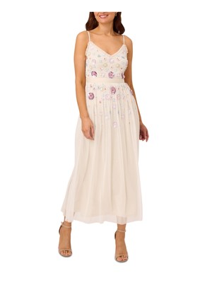 ADRIANNA PAPELL Womens Ivory V-back Lined Spaghetti Strap Maxi Gown Dress 10