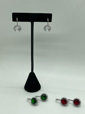 Lot of (3) Silver Tone and Rhinestone Earrings