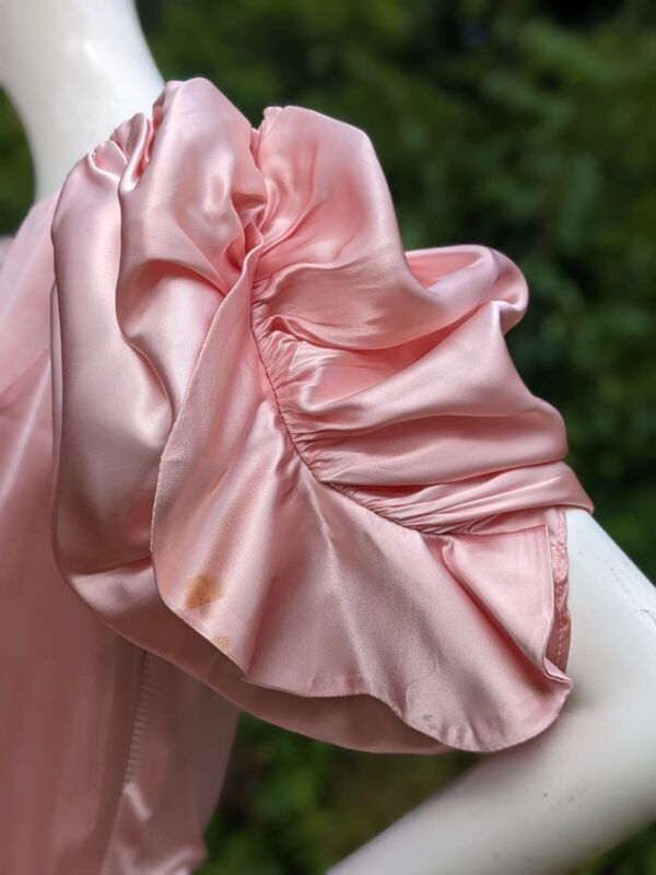 VINTAGE 1970'S PINK SATIN LONG DRESS W RUFFLED PUFF SLEEVES VINTAGE 1970'S PINK SATIN LONG DRESS W RUFFLED PUFF SLEEVES