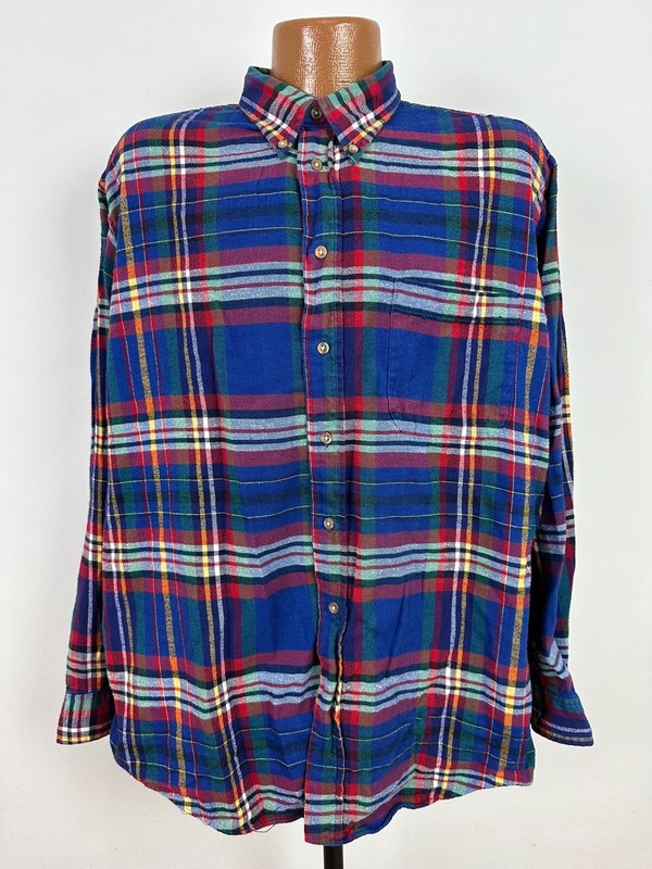 Vintage Backpacker Flannel Shirt Mens XL Blue Plaid Outdoors Grunge Cotton HOLE