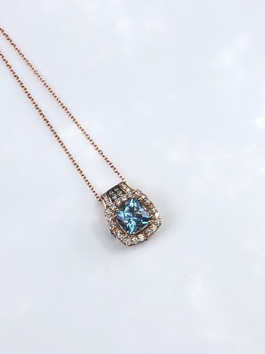 Pre-owned Le Vian Levian Aquamarine Chocolate Diamond Pendant Necklace Cushion Cut 14k Rose Gold