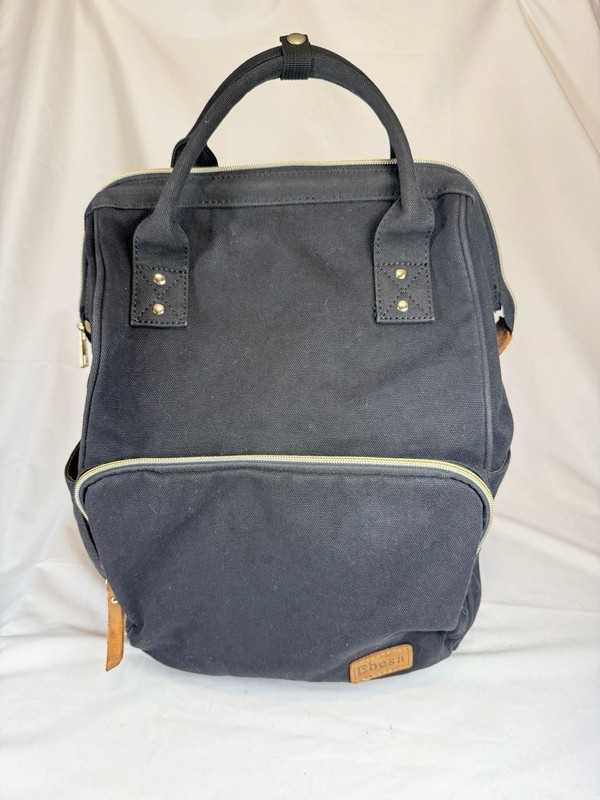 Ebesa Black Canvas Backpack with Brown Leather Accents Minimalist Elevated