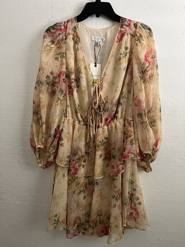 チュニック TED BAKER - TED BAKER Ted Baker London Tamziiy V Neck Floral Chiffon Dress Mini TB