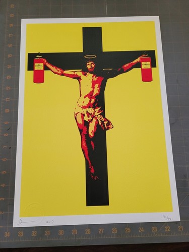 Death NYC 19x13 Signed Graffiti Pop Art. Christ On Cross Rare 2017