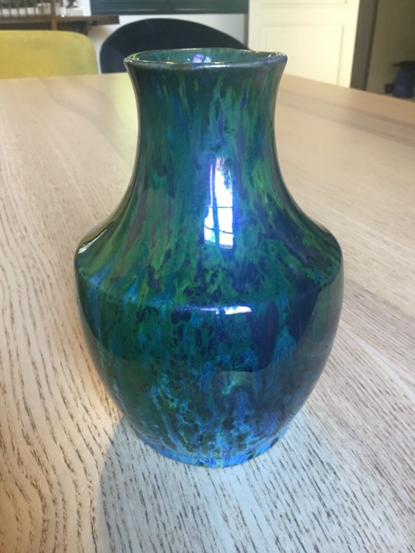 Ancien Petit Vase GrÃ¨S Rambervillers IrisÃ© Bleu Vert 
