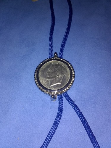 Mens Boli Tie United States Half Dollar 1972 Blue String Silver Ends