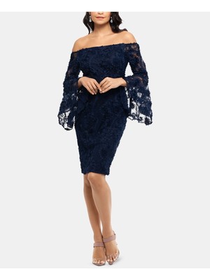 

XSCAPE Женское темно-синее платье выше колена с длинным рукавом для работы Body Con Dress, Navy