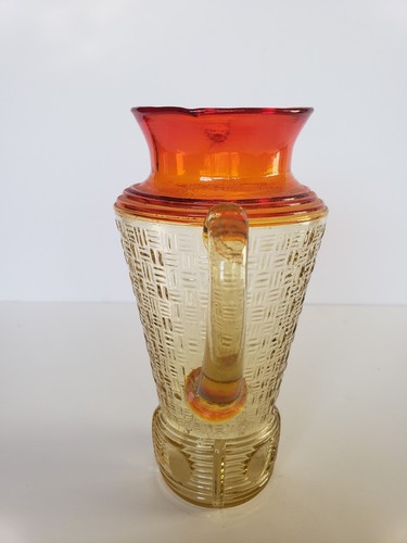 Vintage Amber Amberina Orange Art Glass Creamer Pitcher. Basket weave pattern.