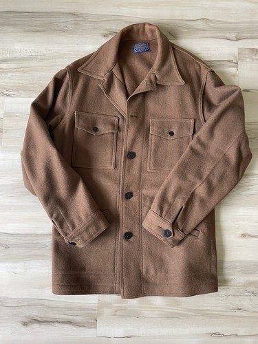 vintage PENDLETON wool SHIRT-JAC  L lumberjack jacket TAN khaki Field Military