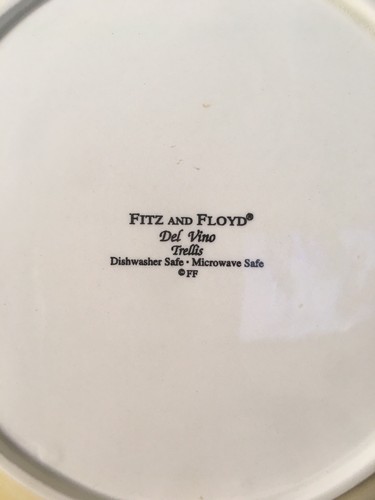 Fitz & Floyd Del Vino Trellis 2 Lunch & 2 Bread Plates Rope Yellow Tan Grape FF