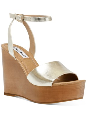 

STEVE MADDEN Женские золотистые босоножки на танкетке из валлийской кожи на платформе 1,5 дюйма, размер 7,5 м, Золотой, WELS01S1