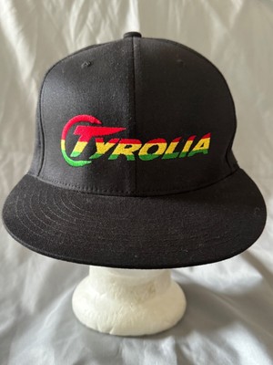 NC VINTAGE BLACK L/XL FITTED TYROLIA BASEBALL CAP HAT JAMAICA LION PEAK YUPOONG
