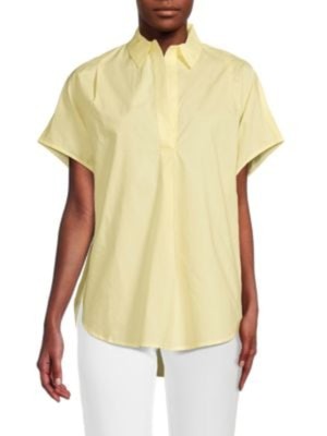 

FRENCH CONNECTION Женский желтый плиссированный топ с воротником и закругленным краем, с короткими рукавами