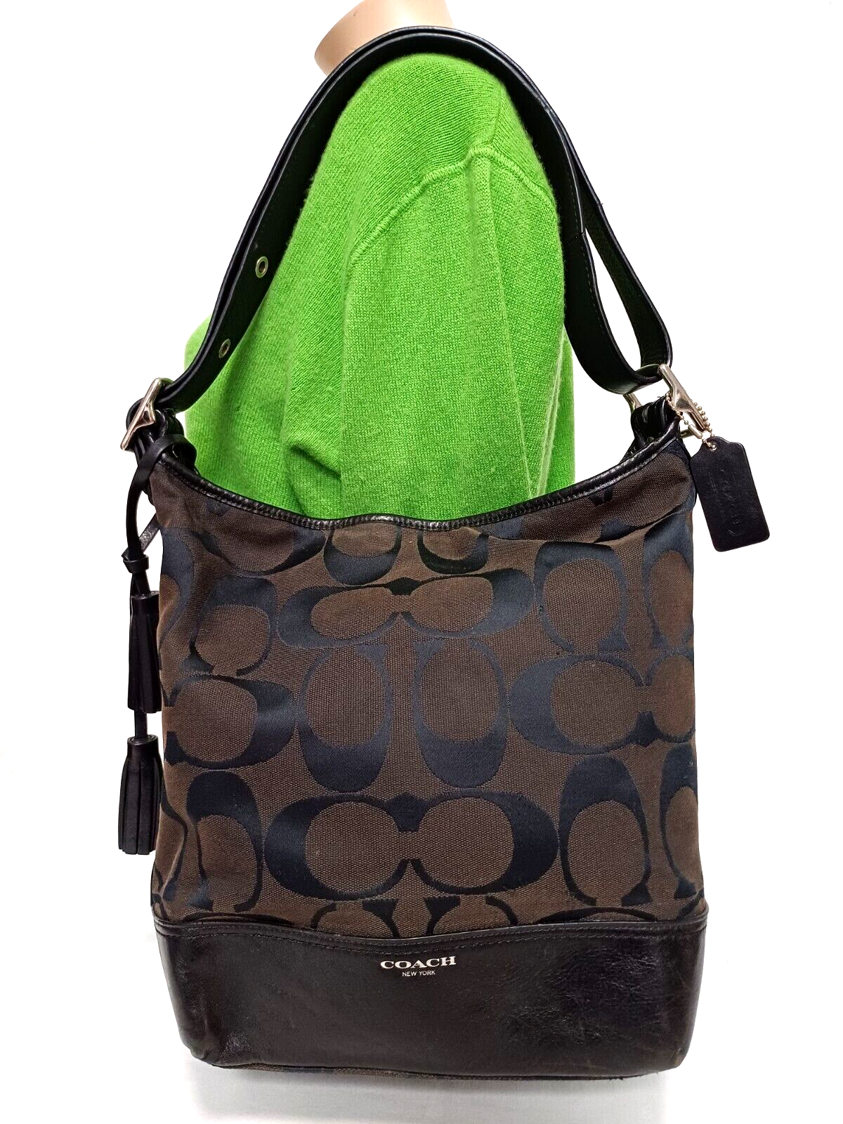 COACH LEGACY SIGNATURE BLACK JACQUARD & LEATHER 2WAY DUFFLE