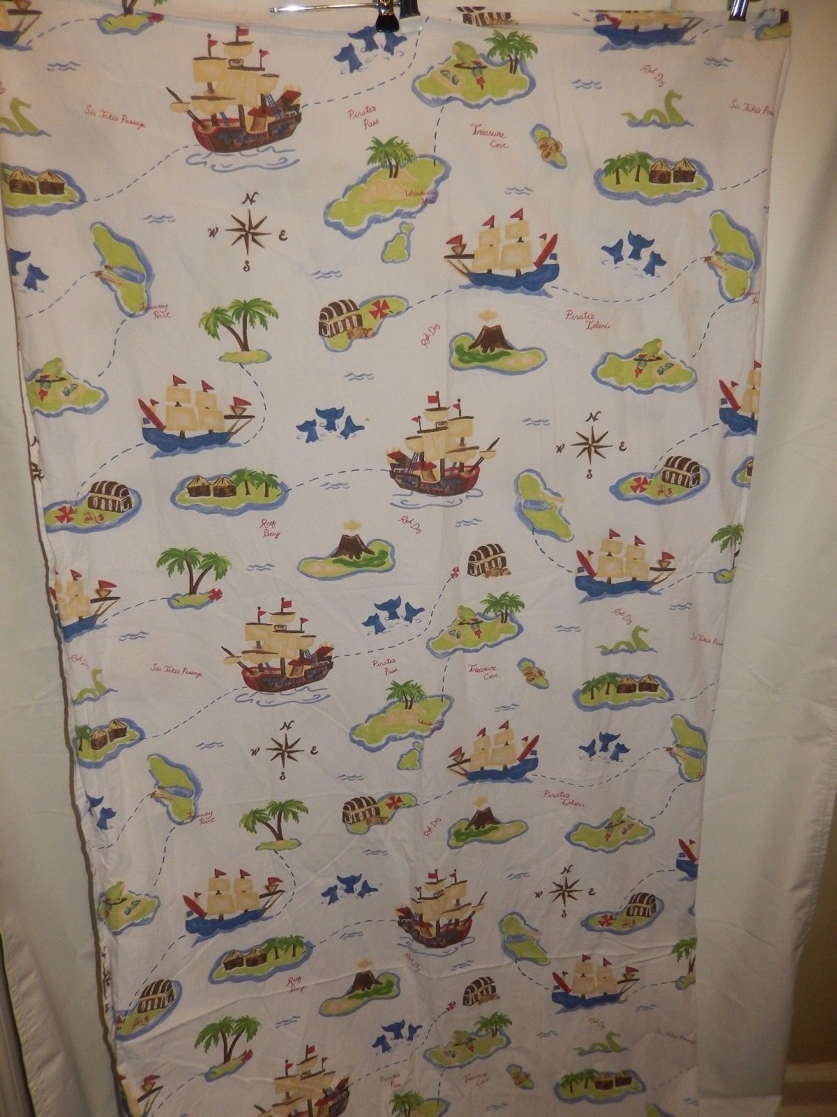Pottery Barn Kids TREASURE COVE Pirates Map 3 Pc Flat Fitted Case Twin Sheet Set