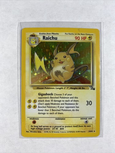 Raichu 14 Base Set ライチュウ ★ Holofoil Amazon.com: Pokémon Raichu Holofoil - Fossil - 14 [Toy