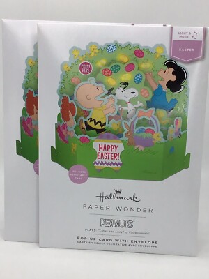 2 Hallmark Happy Easter Greeting Card SNOOPY PEANUTS GANG Paper Wonder Pop Up