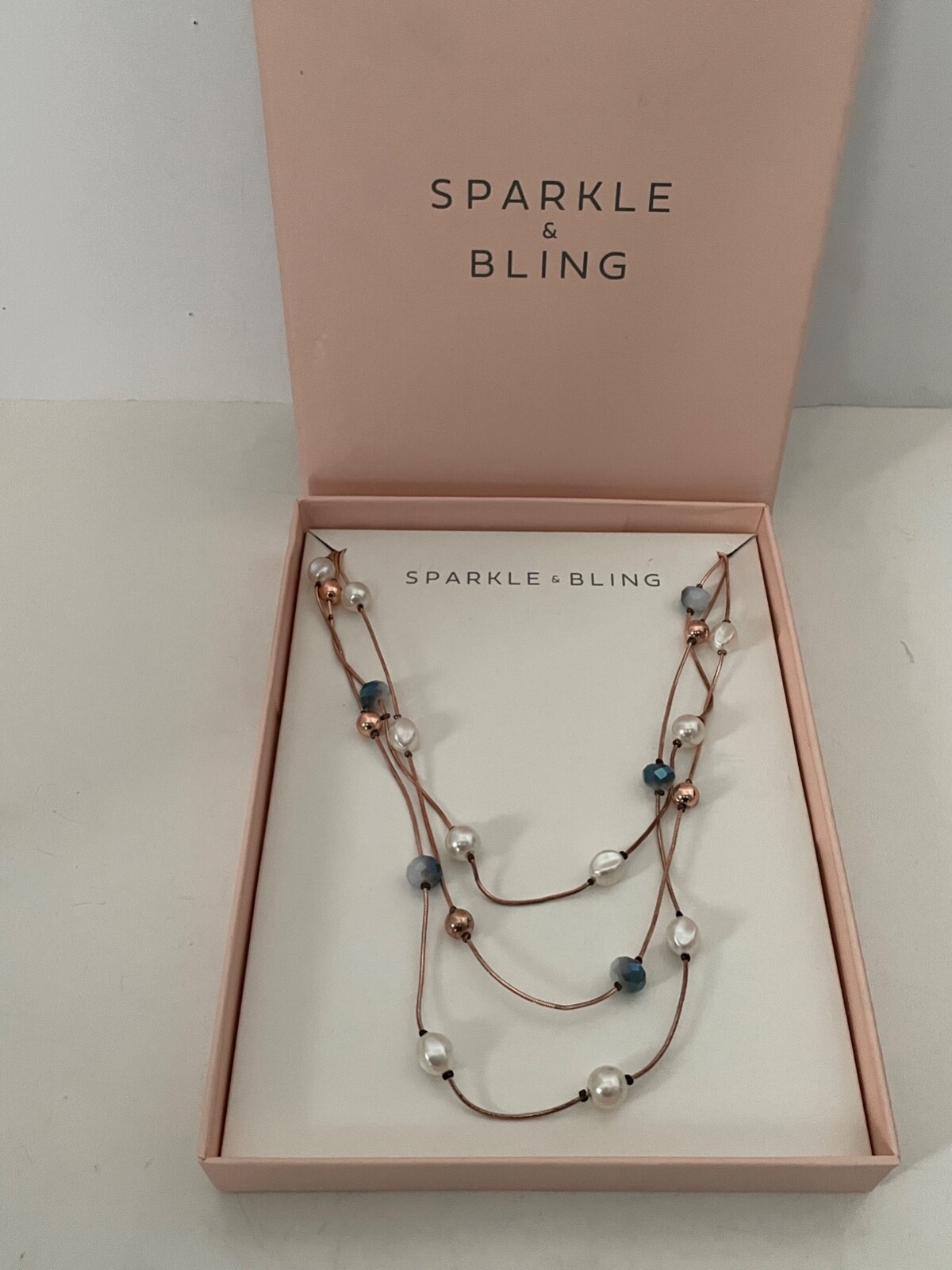 NIB Sparkle & Bling Multi Strand Station Necklace Faux Pearl