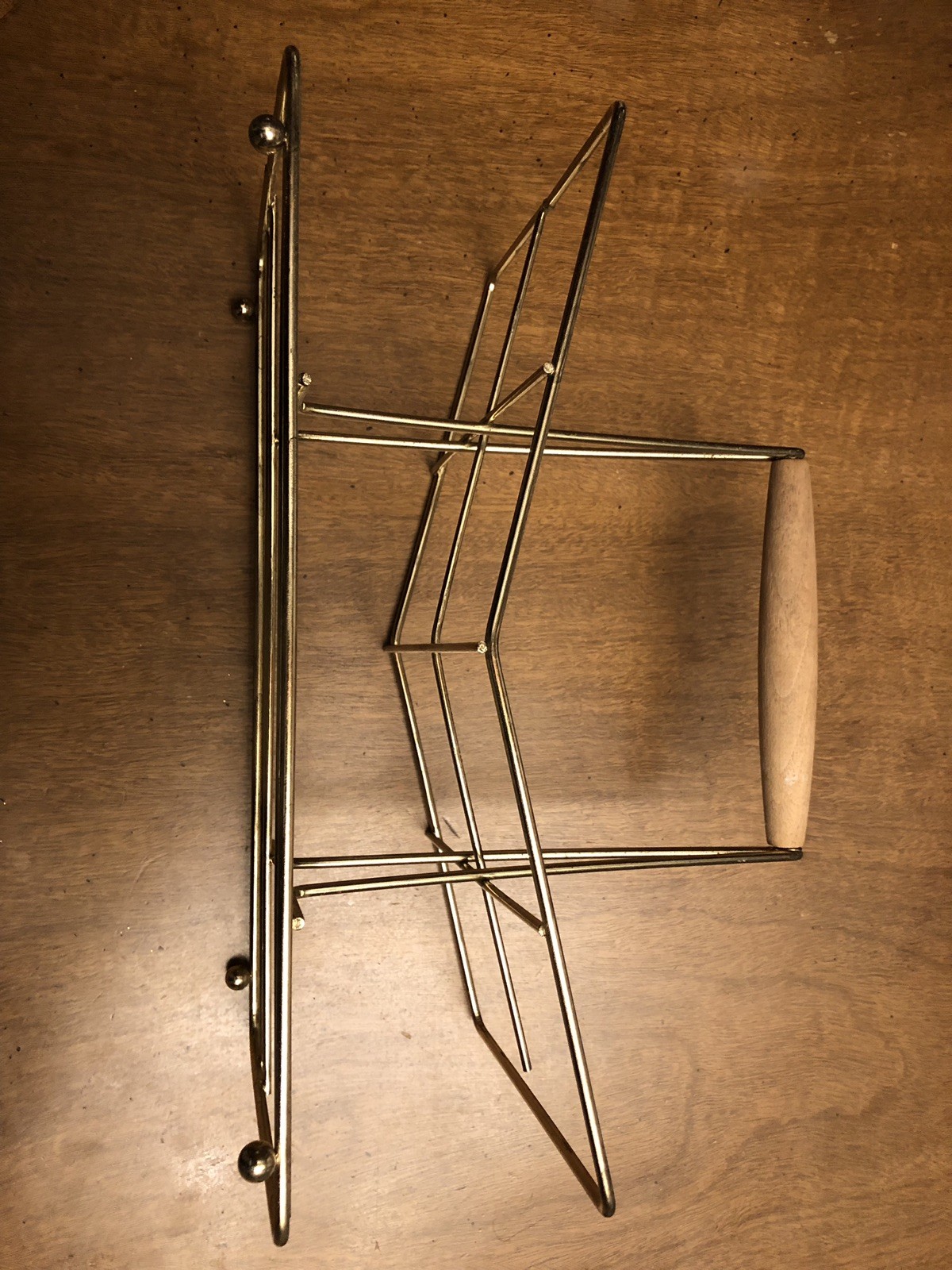 Vintage Wire Caddy Drinking Glass Carrier Mid Barware Holder Wood Handle