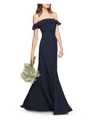 

WTOO Женское темно-синее вечернее платье с открытыми плечами в полный рост + расклешенное платье. Размер, Navy