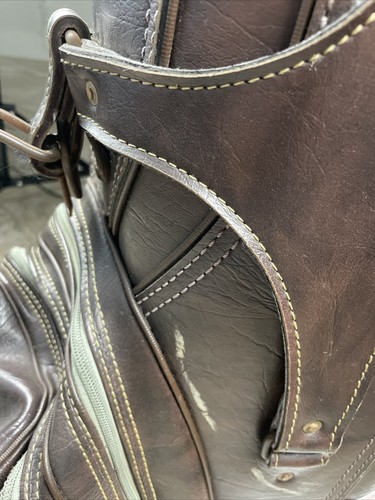 Vintage Burton Jasper Alabama Brown Leather 6 Way Golf Bag