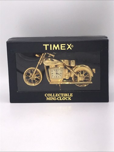 Timex Collectible Quartz Mini Clock Harley Davidson Gold Motorcycle open bx box