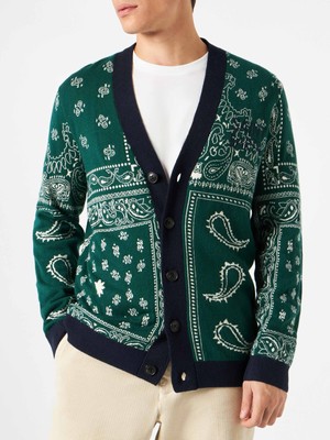 Pre-owned Mc2 Saint Barth Bandanna Dark Green Knitted Cardigan With Saint Barth Embroidery